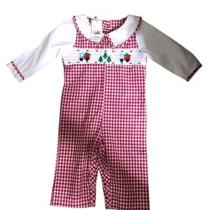 One-Piece Red Check Christmas Romper Set Size 6 -12 Months
